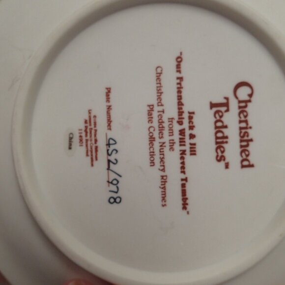 Cherished Teddies Plate- Jack and Jill  Our Friensdhip Will Never Tumble - Picture 2 of 5